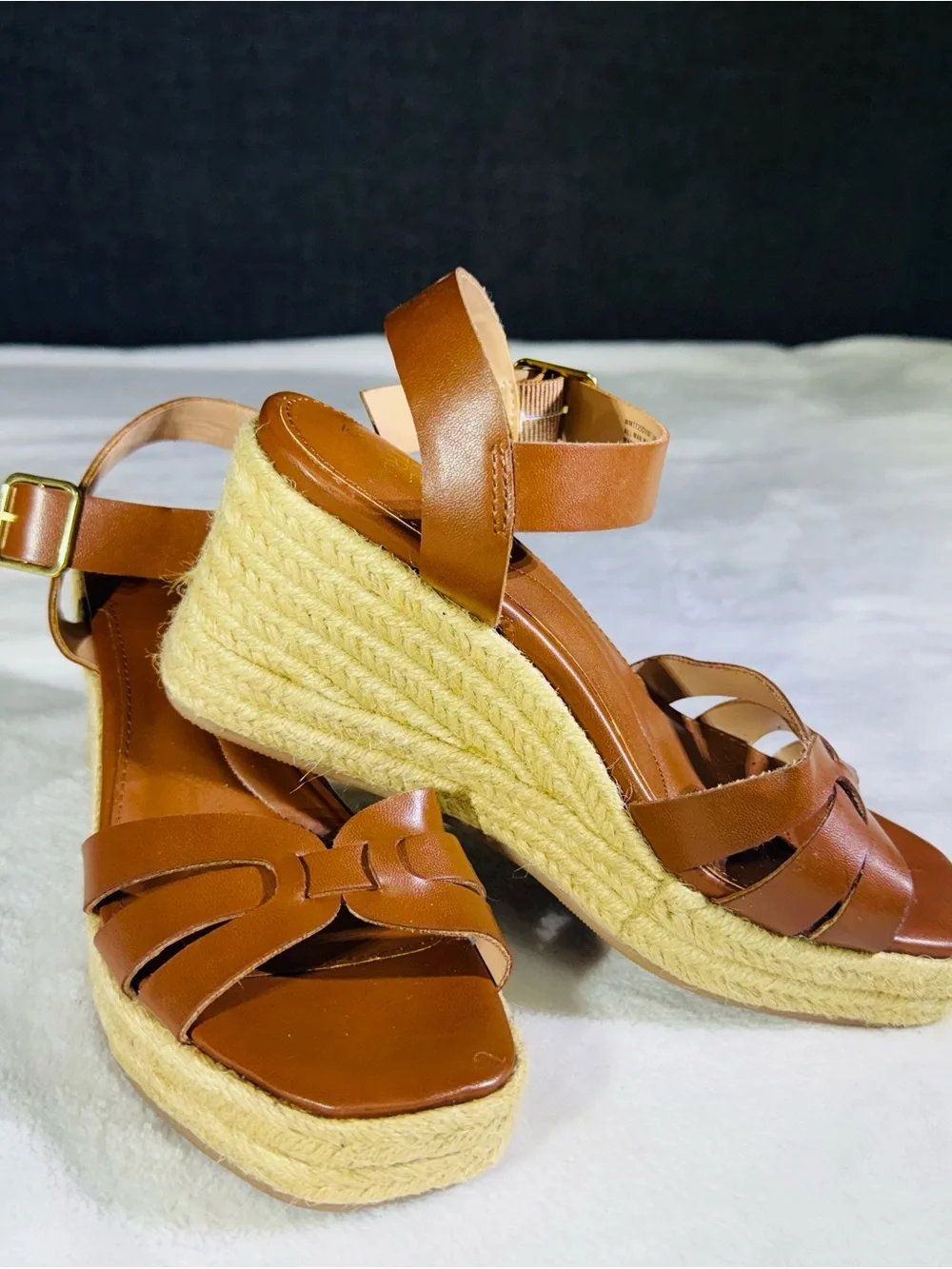 Time and Tru Tan Brown Espadrille Wedge Sandals with Ankle Strap